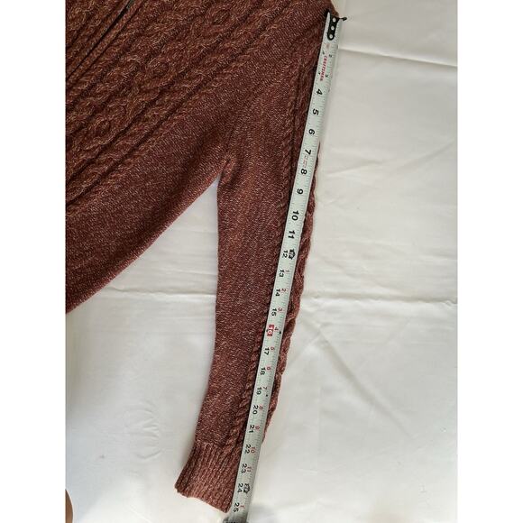 LL Bean Womens Double L Cable Sweater Zip Cardigan Cotton Mix Cable Red Rust Med - Picture 8 of 10